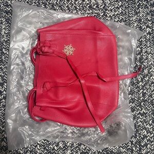Red Leather Tote Bag with Gold Accent
